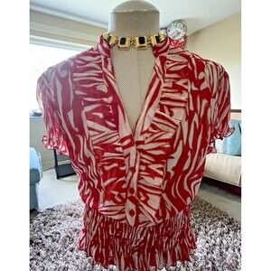 Vintage Erica Brooke Women's V-Neck Ruffle Top Blouse Sze 24 Short Sleeve Career